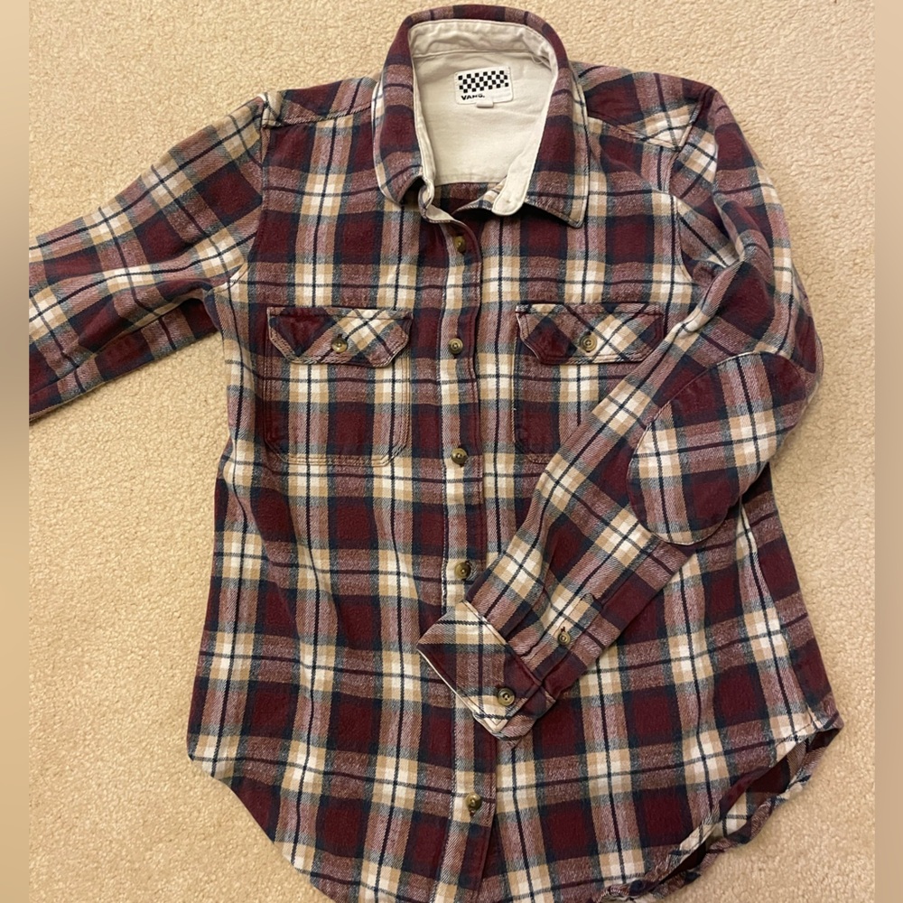 Vans Burgundy and Beige Plaid Shirt